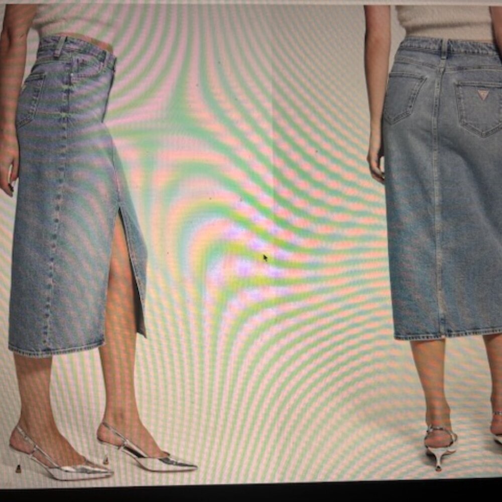 GUESS Women's Front-Slit Denim Midi Skirt